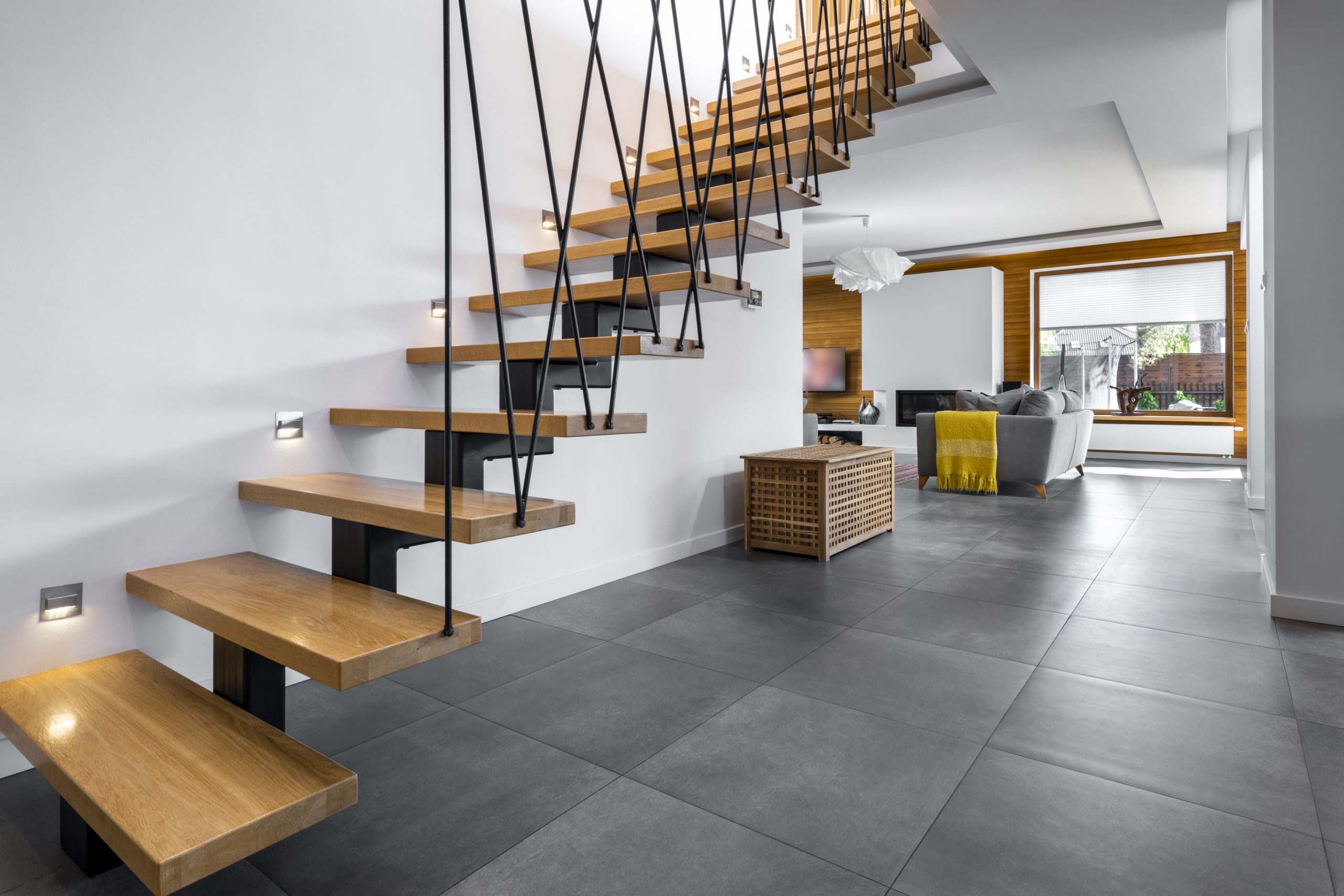 Modern interior design - stairs in wooden finishing